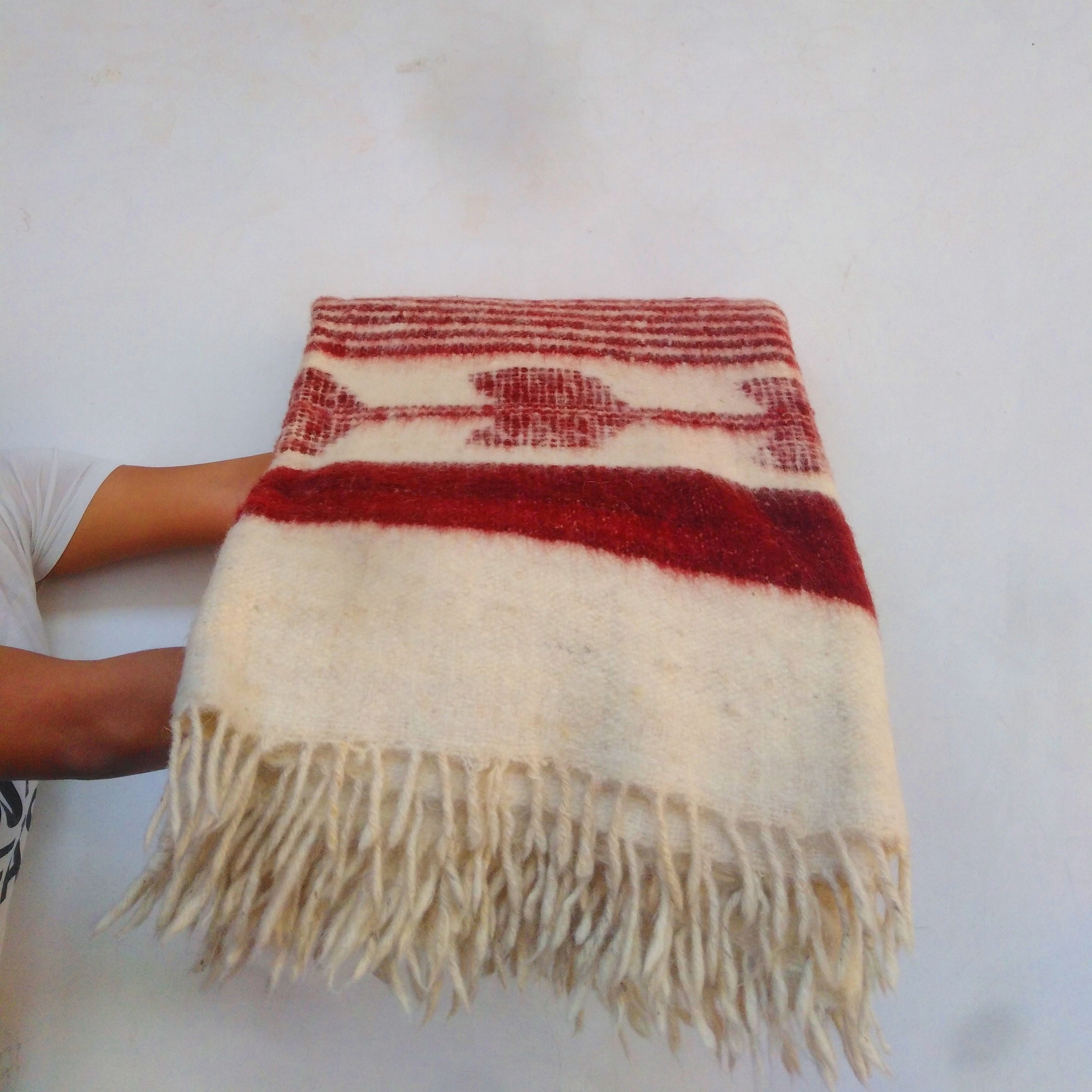 Guatemalan Wool Blanket Throw / Red Striped Queen Wool Blanket Etsy