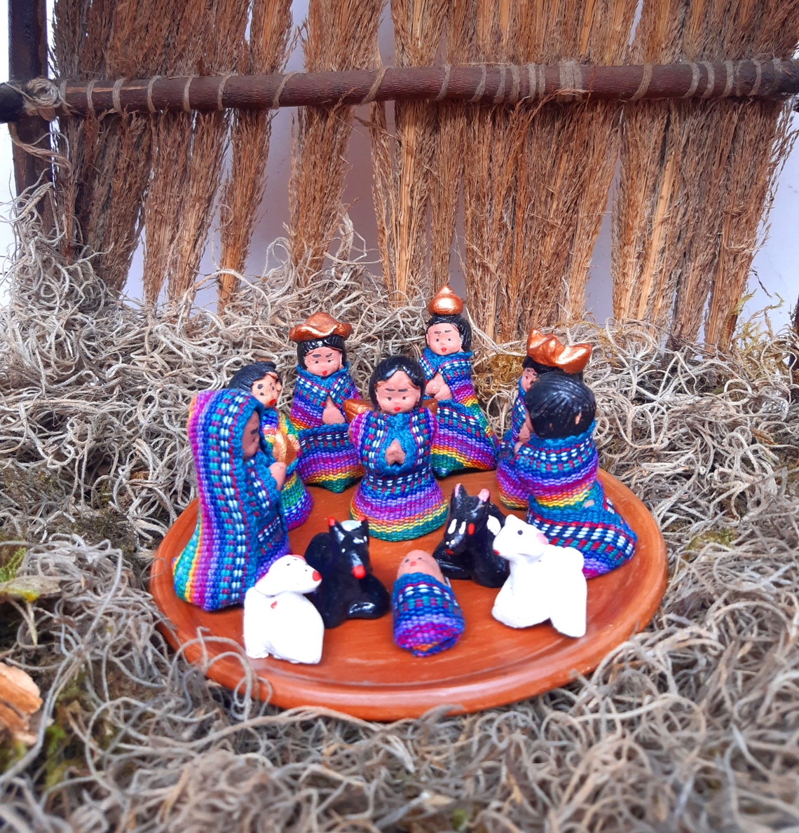 Guatemalan Handmade Nativity Set of 12 Figures dressed in Blue Etsy