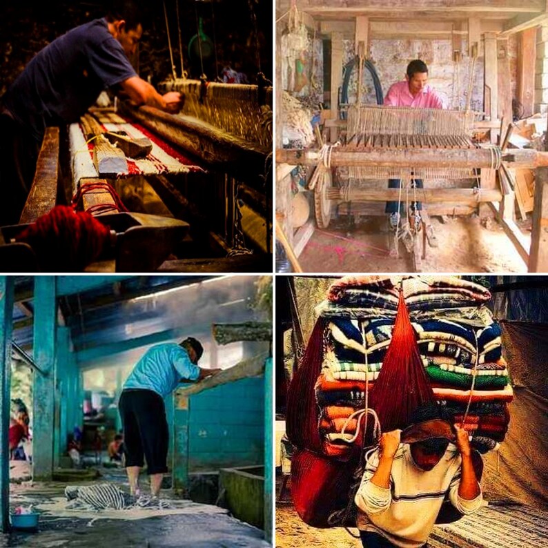 Guatemalan Wool Blanket Throw/ Green Striped Queen Wool Etsy