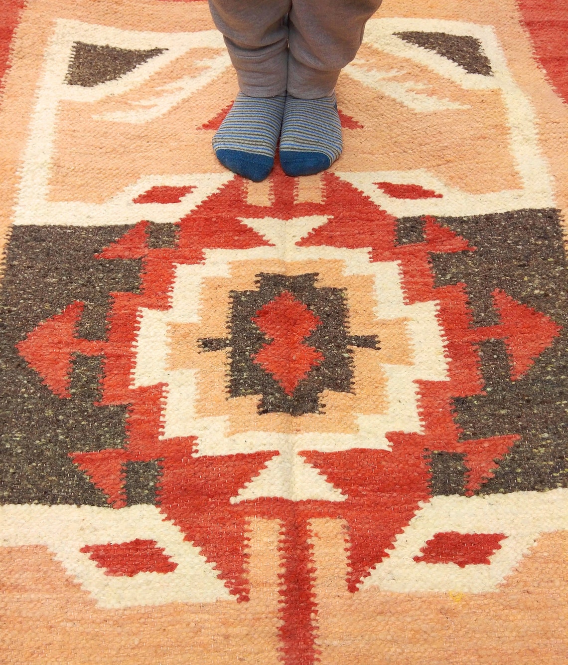 Hand Woven Wool Southwestern Rug Area 2x4/Handmade Geometric Etsy