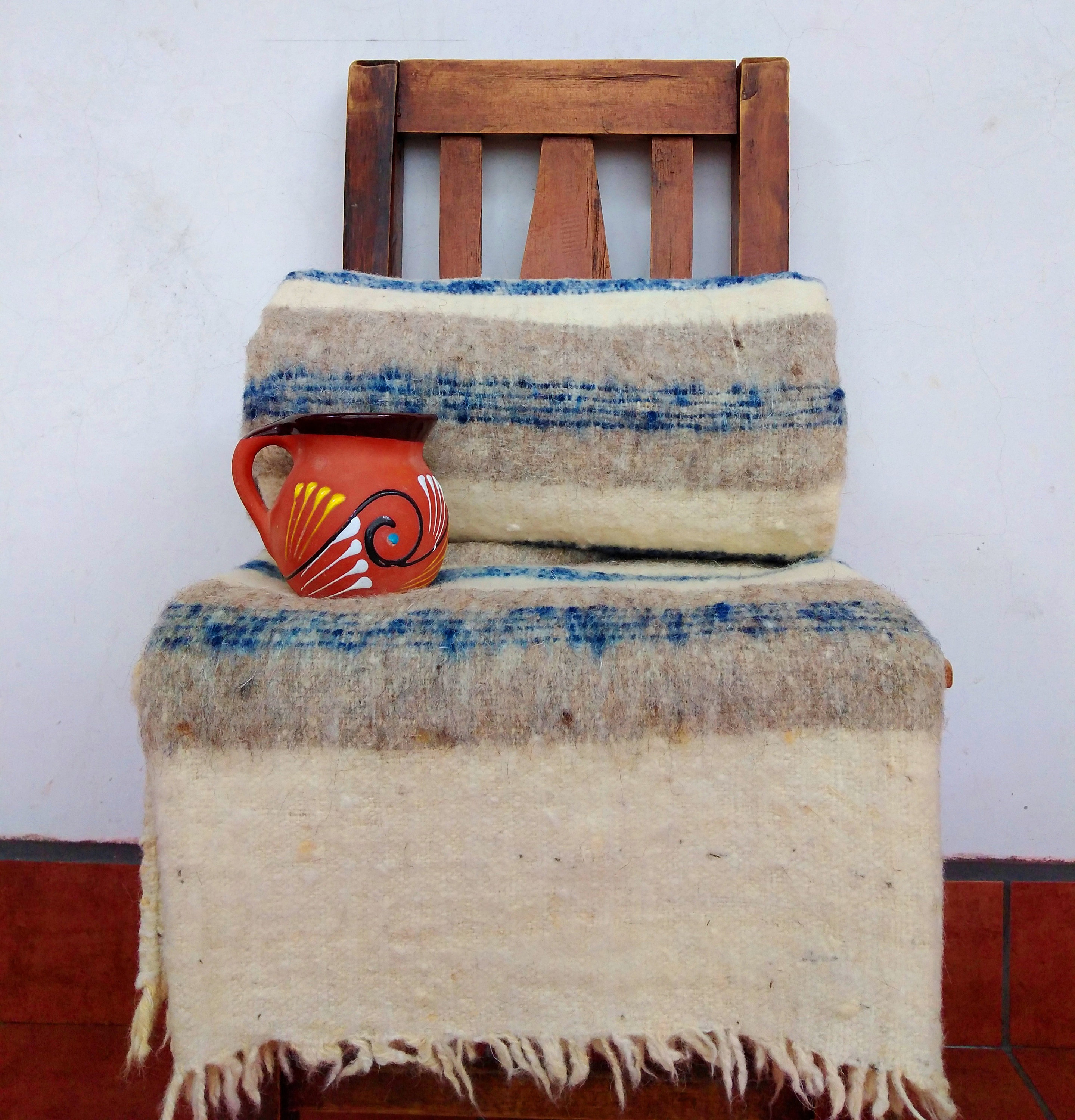 Guatemalan Wool Blanket Throw / Blue Striped Queen Wool Etsy