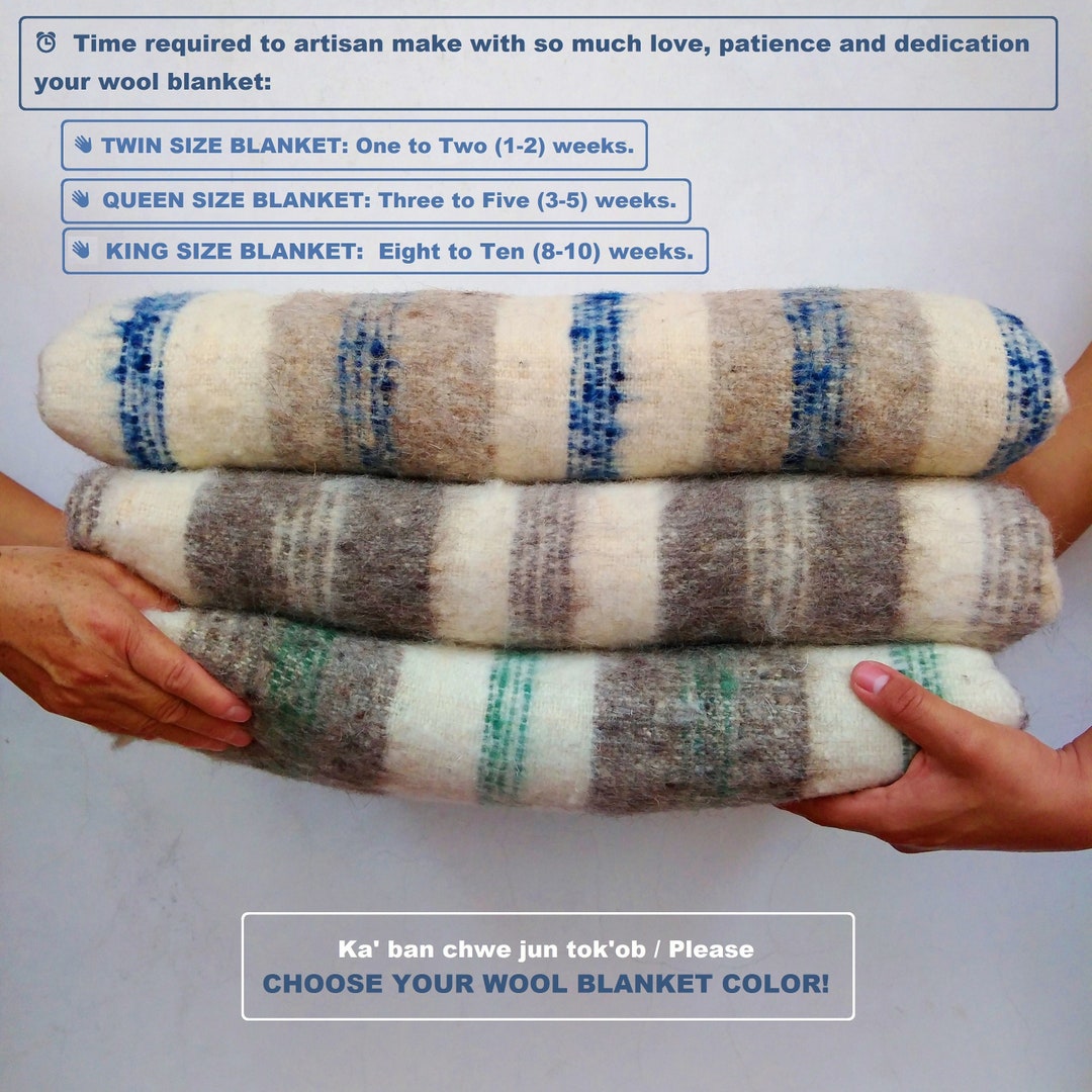 PATZITE. Heavy Pure Wool Woven Blanket Organic Wool King Size Blanket
