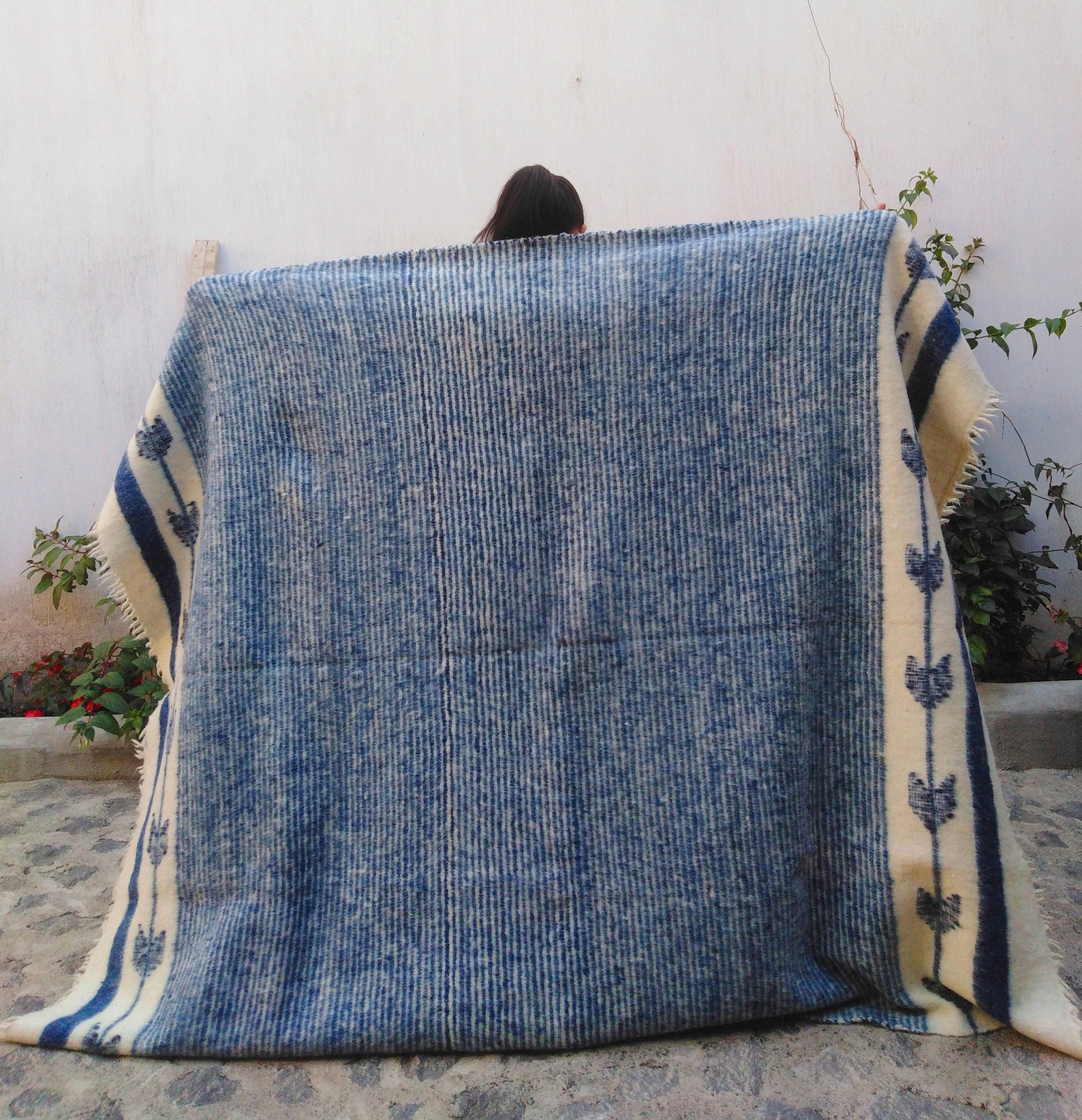Guatemalan Wool Blanket Throw / Blue Striped Queen Wool Etsy