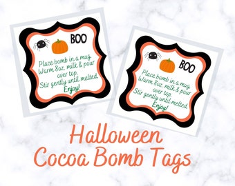 Printable Halloween Hot Cocoa Bomb Gift Tags | Fall Hot Chocolate Bomb Gift Labels | Cocoa Bomb Instructions | Harvest