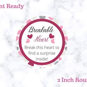 Printable Valentine&#39;s Day Breakable Heart Gift Tags | Chocolate Breakable Heart Labels | Break Me Tag | Instant Download