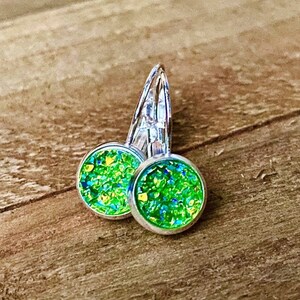 Shimmering Green Druzy Lever-Back Earrings: Handmade Sterling Silver