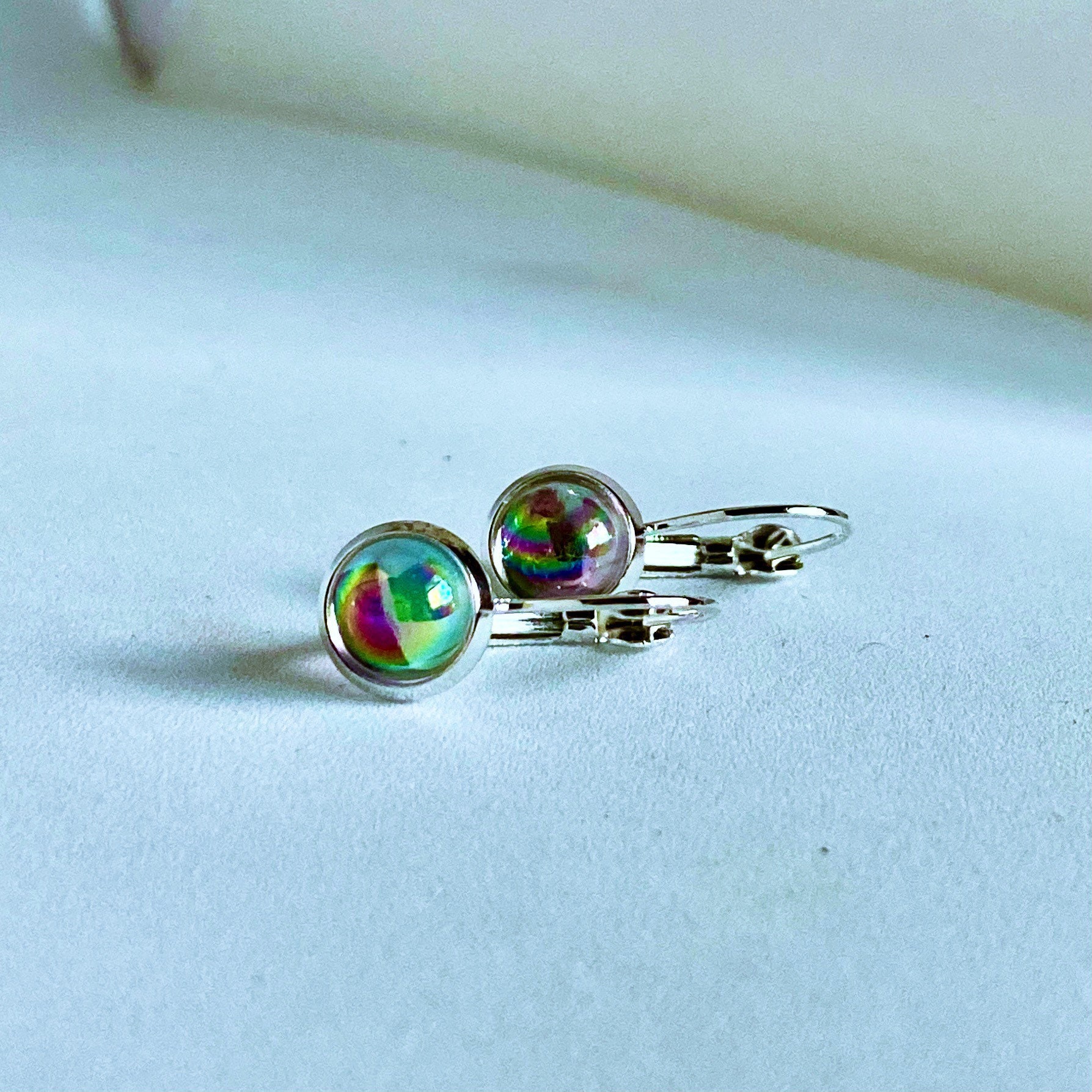 Holographic Lever-back Earrings Sterling Silver .925 8mm - Etsy