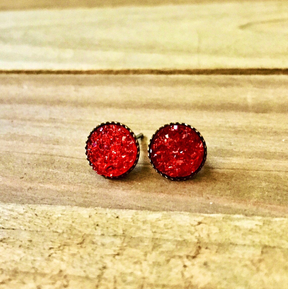 Tiny Red Druzy Quartz Stud Earrings Bronze Earring Posts Etsy