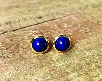 Tiny Lapis Lazuli Gemstone Studs, Gold, 6mm round, small Earring Posts, Natural, Semi-Precious, Gemstone, Blue Stone, Lapis Lazuli studs