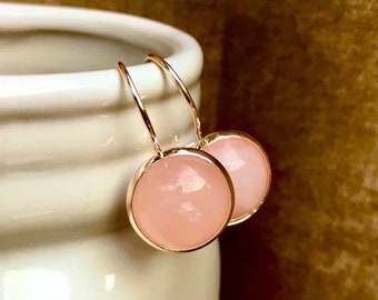 Rose Quartz Sterling Silver Lever-Back Earrings: 12mm Dangle Gemstone