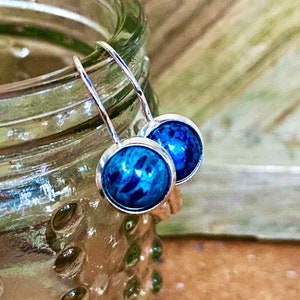 Handmade Blue Apatite Earrings: Sterling Silver Lever-back Dangle