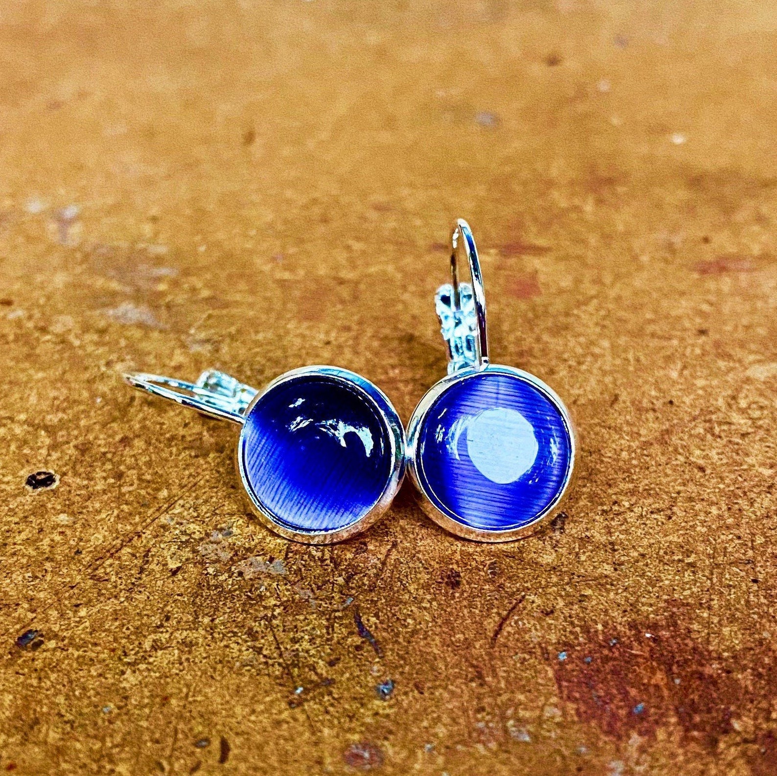 Periwinkle Cats Eye Gemstone Dangling Earrings Lever-back - Etsy