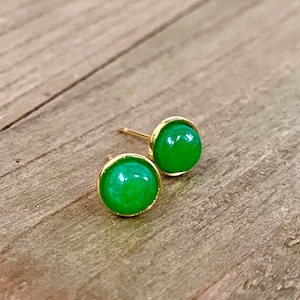 Tiny Green Jade Gemstone Studs, Gold, 6mm round, small, Earring Posts, Natural, Semi-Precious, Green Stone, Jasper stone, stud earrings