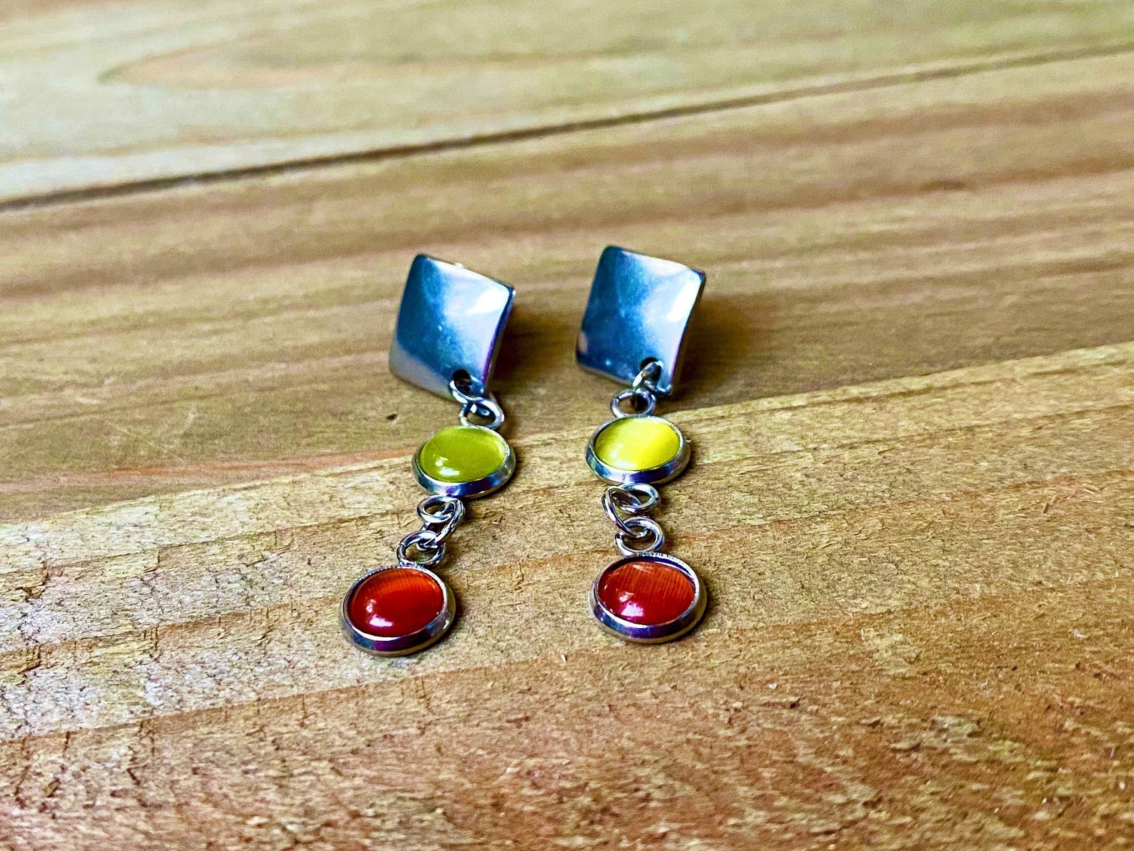 Cat's Eye Gemstone Dangling Earrings 6mm Round Stones - Etsy