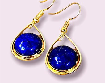 Handmade Lapis Lazuli Teardrop Earrings: Gold-Plated Gemstone