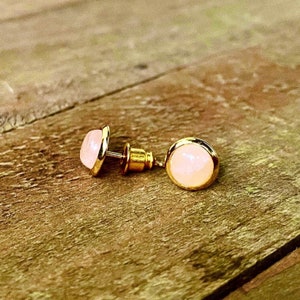 Rose Quartz Gemstone Stud Earrings, Gold, 6mm, small, Earring Posts, natural stone, Semi-precious, round, pink, quartz, gold & gemstone, USA