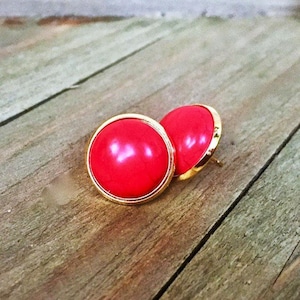 Red Turquoise Gemstone Stud Earrings, Gold, Large, 12mm, Round, Earring Posts, Natural, Stone, Semi-Precious, Gemstone, handmade, USA