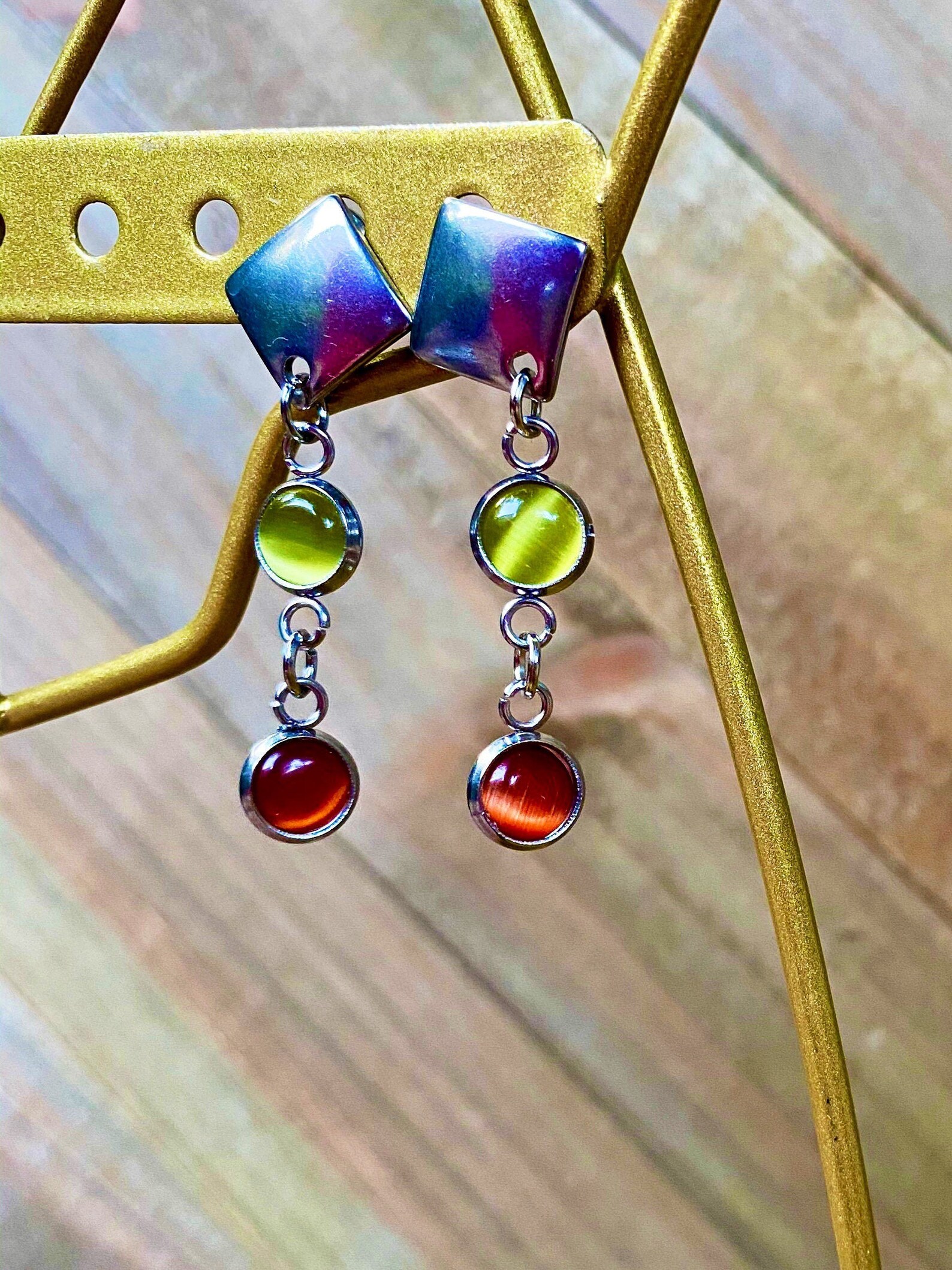Cat's Eye Gemstone Dangling Earrings 6mm Round Stones - Etsy