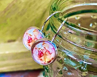 Handmade Peach Pink Floral Earrings: Sterling Silver Lever-Back, 10mm