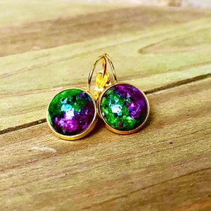 Handmade Ruby Zoisite Earrings: Gold Lever-Back Gemstone, 12mm