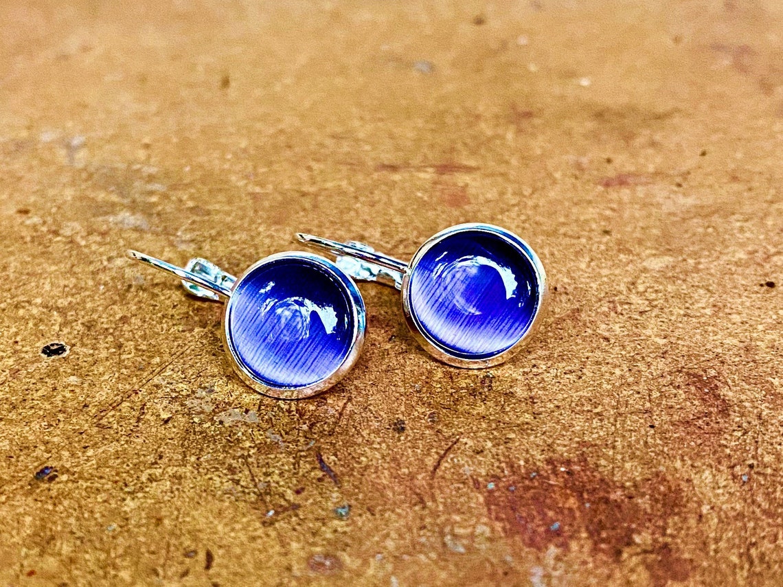 Periwinkle Cats Eye Gemstone Dangling Earrings Lever-back | Etsy