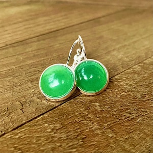 Green Aventurine gemstone Lever-Back Earrings, 12mm, lever back, Sterling Silver .925, natural, Dangling, genuine, semi-precious stone