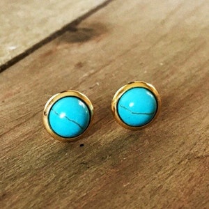 Small Turquoise Gemstone Studs Gold Handmade in the USA - Etsy