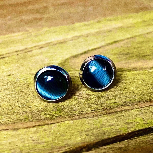 Graphite Gray Cat's Eye Gemstone Stud Earrings, 6mm, Stainless Steel, Posts, Natural, Cats Eye, Beryl, Small, Stone studs, moonstone