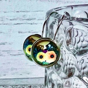 Abstract Floral Lever-Back Earrings, 12mm, Glass Image, Handmade, Sterling Silver 925, Dangling, Flowers Photo Earrings, drop, usa