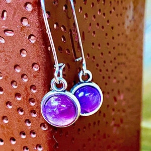 Handmade Amethyst Dangle Earrings: 8mm Silver Gemstone