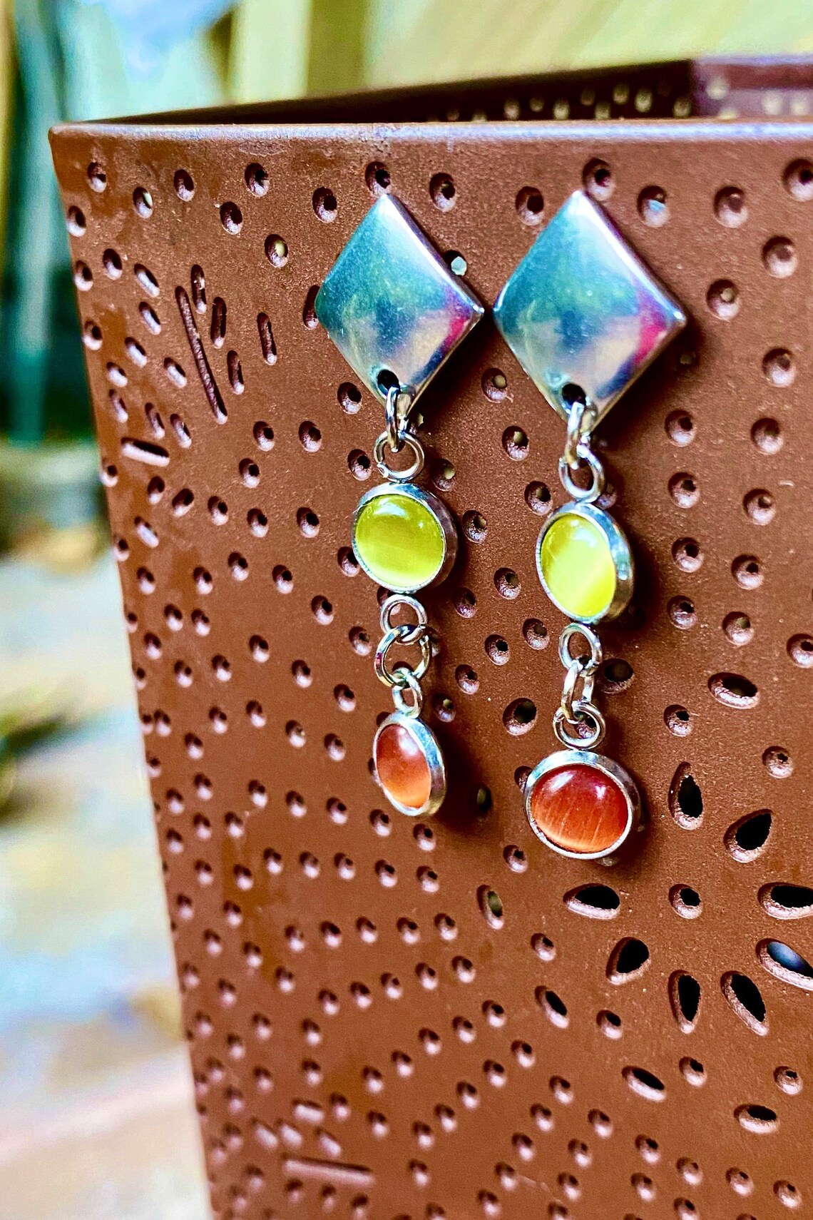 Cat's Eye Gemstone Dangling Earrings 6mm Round Stones - Etsy