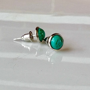 Turquoise Stud Earrings, 6mm, Gold or Stainless Steel, Round, Natural Genuine Stones, Glittery, Small earring posts, blue, USA