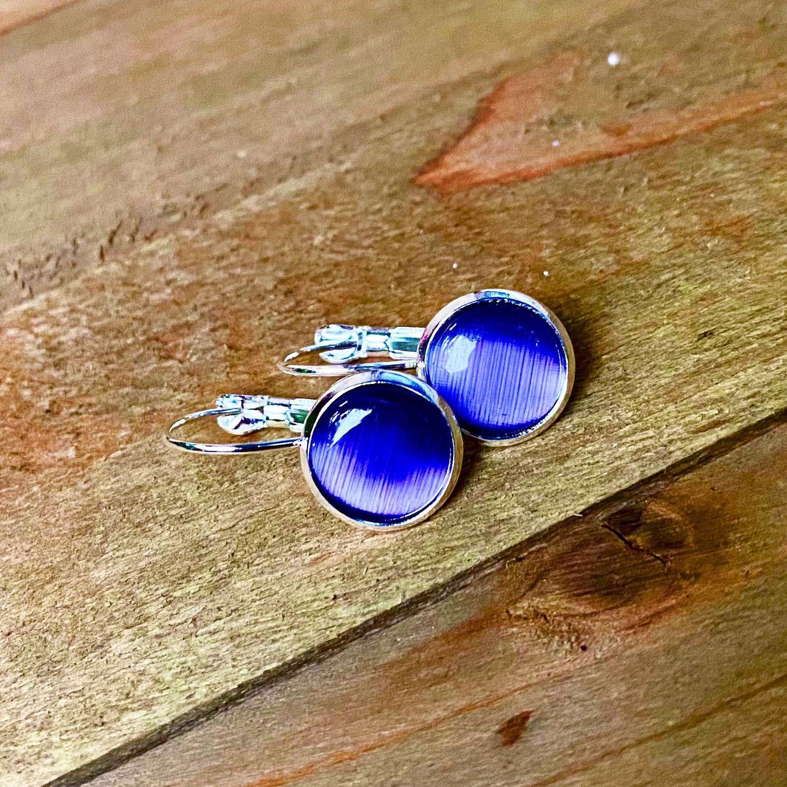 Periwinkle Cats Eye Gemstone Dangling Earrings Lever-back | Etsy