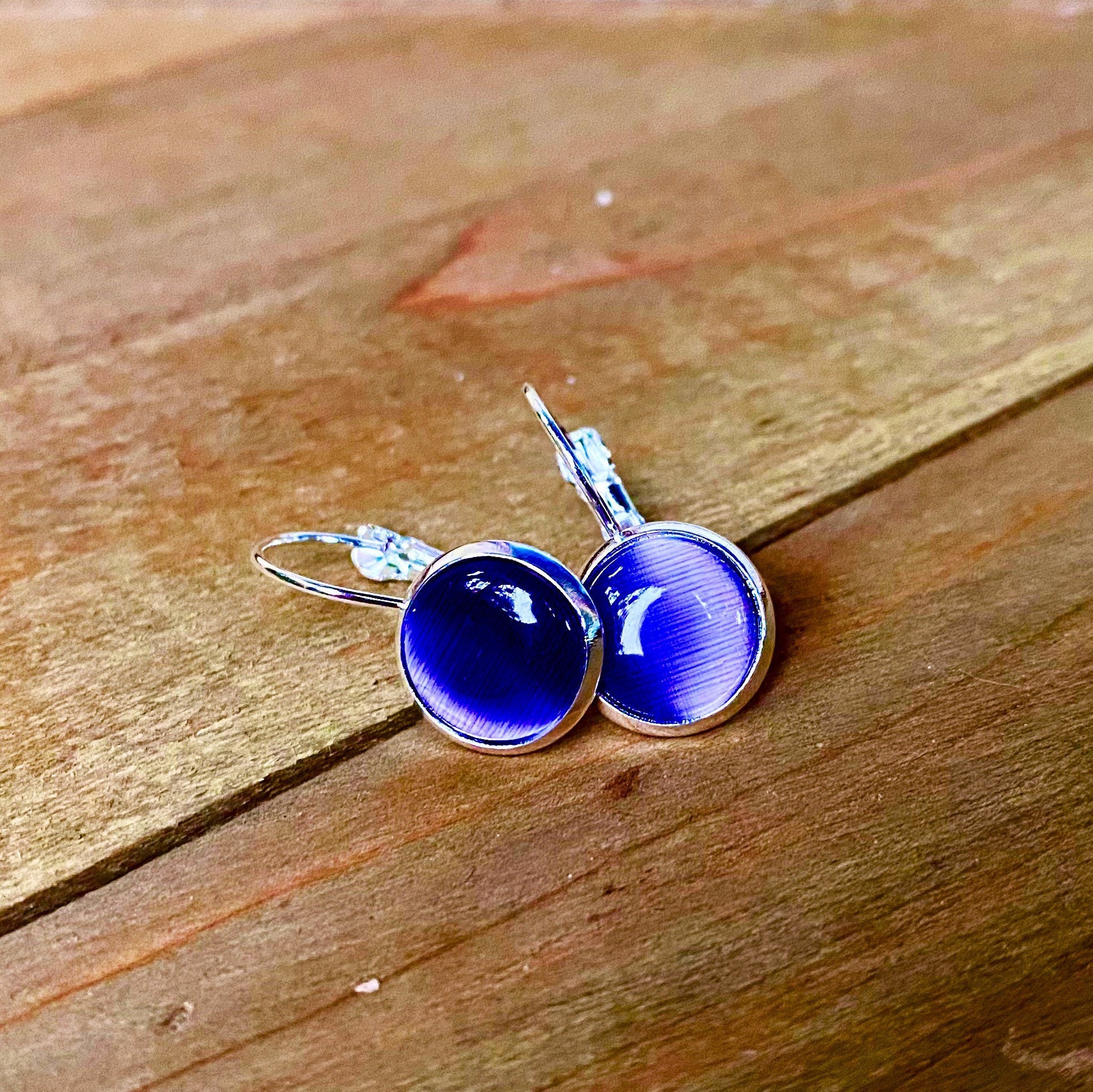 Periwinkle Cats Eye Gemstone Dangling Earrings Lever-back | Etsy