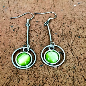 Lime Green Cat's Eye Gemstone Earrings 8mm Round Stone - Etsy
