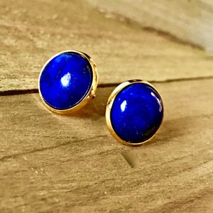 Lapis Lazuli Gemstone Studs, Gold Plated, USA, 12mm, Large Earring Posts, Natural Stone, Semi-Precious, Dark Blue, Lapiz, Lapis Earrings