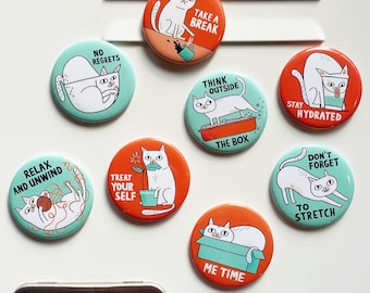 Self Care Treat Yourself Funny Cat Magnets - Gemma Correll