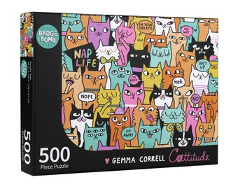 Cattitude 500-Piece Puzzle - Gemma Correll Badge Bomb