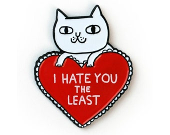 I Hate You The Least Cat Heart Enamel Pin by Gemma Correll - Gift for Valentine's Day Lovers, Introvert Cat Lover Accessories