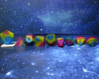 One of kind,Pan Pride Tye-Dye , SHARP Polyhedral Dice Set