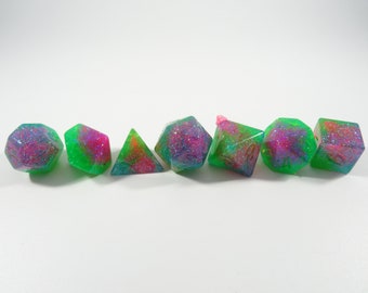 One of kind, Feeling Jane Fonda, UV Reactive, Polyhedral Dice Set