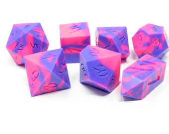 One of kind, SQUISHY Pink Elephants on Parades  (Silicone Rubber),  SHARP Polyhedral Dice Set