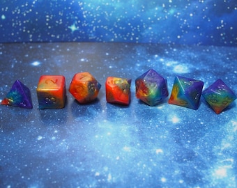 One of kind, Rainbow Swirl Mach 3, Polyhedral Dice Set