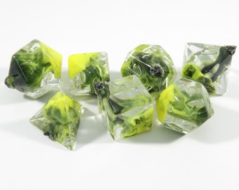 One of kind,  Flight of the Wounded Bumblebee Bloop, ROUND,  Polyhedral Dice Set