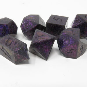 One of kind, Skin of the Purple Dragon,  Colorshift Dragonskin, SHARP Polyhedral Dice Set