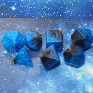 One of kind, Opaque Blue/Black swirl , Polyhedral Dice Set