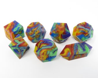 One of kind, SQUISHY Rainbow Redux (Silicone Rubber),  SHARP Polyhedral Dice Set