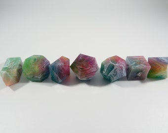 One of kind, Unicorn Bacon (Dirty Pour), SHARP Polyhedral Dice Set