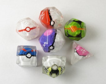 Pokeball inspiré Dice, 7 Piece Ployhedral Set