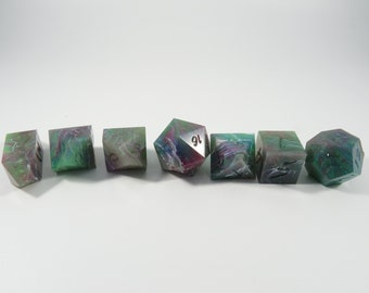 One of kind, Jungle Juice, UV reactive, SHARP Polyhedral Dice Set